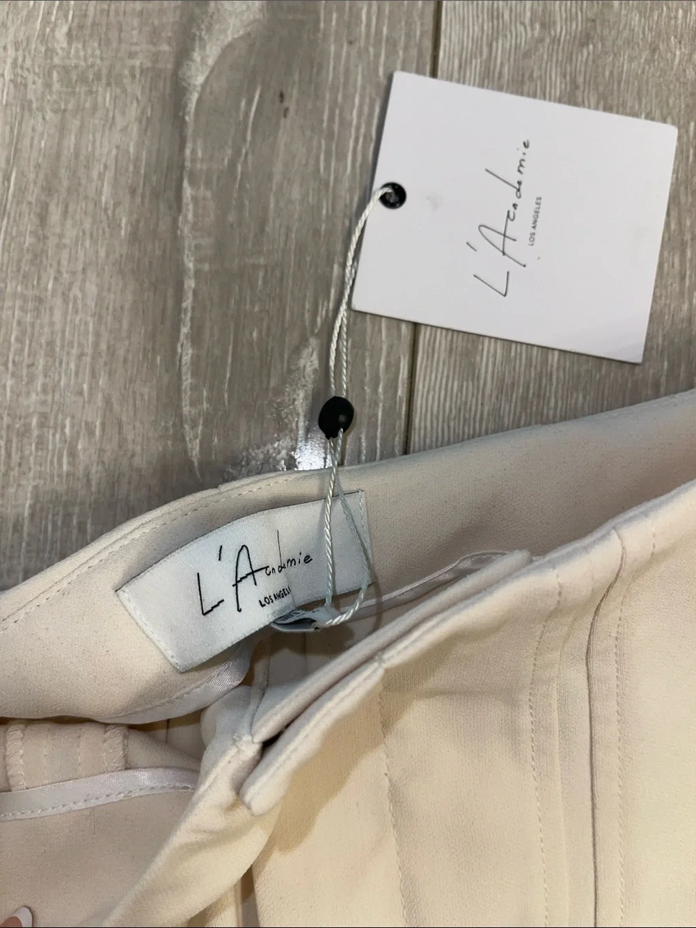 NWT L'Academie Soft Cream High waist trousers XS Bottom slit detail